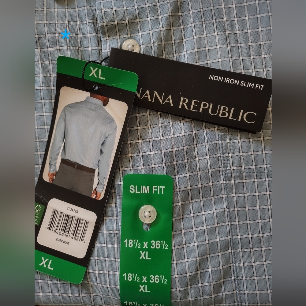Banana Republic NWTs Men's LS Dress Shirts. Blue Plaid L or XL. Red Plaid XXL.